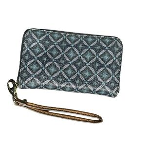 Fossil Blue Leather Diamond Zip-Around Wallet Wristlet